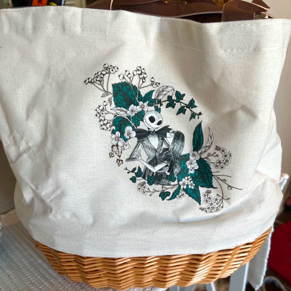 Nightmare Before Christmas Jack & Sally Canvas & Willow Basket Tote